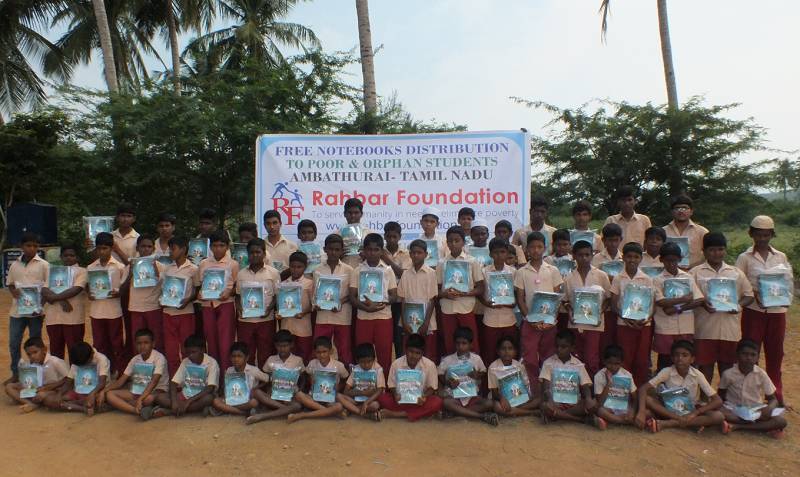 Free Notebooks to Poor & Orphan students at Ambathurai-Tamil Nadu